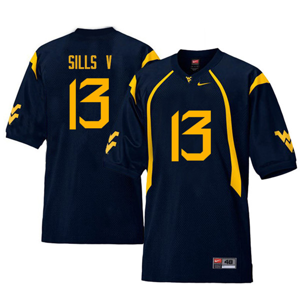 Men #13 David Sills V West Virginia Mountaineers Retro College Football Jerseys Sale-Navy